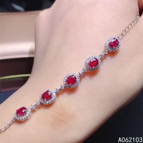KJJEAXCMY fine jewelry 925 sterling silver inlaid natural ruby Womens simple classic oval gem hand bracelet support detection