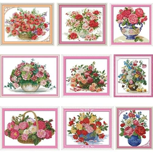 A Basket of Roses Cross Stitch Embroidery Needlework Handmade Kit 11CT 14CT Printed Counted Stamped Patterns Fabric Thread Decor