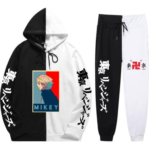 Summer Autumn Man 2 Pieces Sets Anime Tokyo Revengers Print Sweatshirt Casual Daily Patchwork Thin Hoodie+Patchwork Pants New