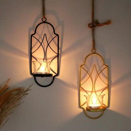 Nordic Creative Metal Wall Mounted Candle Holder Vintage Hollow Out Candlestick Tealight Geometric Hanging Home Decoration