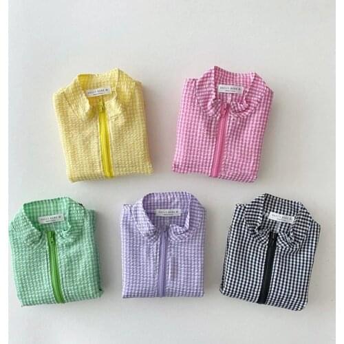 Korean Baby Kids Summer Plaid Thin Jacket Boys Gilrs Children Cardigan Breathable Coat Sun Protection Clothing