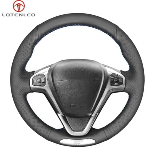 LQTENLEO Black Artificial Leather Hand-stitched Car Steering Wheel Cover For Ford Fiesta ST 2012 2013 2014 2015 2016 2017 2018