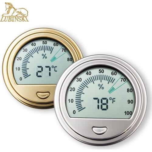 LUBINSKI Professional Cigar Tobacco Hygrometer Round Digital Cigar Thermometer Hygrometer Humidity Tester For Humidor Cohiba