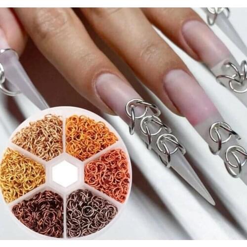 1080pcs/box 6mm Metal Piercing Dangle Nail Charms Nail Art Open Ring Manicure Jewelry 6 colors NEW NAIL RINGS DANGLE CHARMS