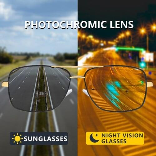 Fashion Photochromic Polarized Sunglasses Men Night Driving Square Night Vision Sun Glasses Spring Hinge Outdoor Travel Goggles