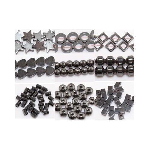 OMH wholesale 100pcs Black Hematite Spacer Beads Round Square Star Heart U Pick magnet beads ZL542