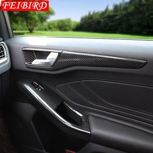 Armrest Window Glass Lift Control Button Decoration Frame Cover Trim Fit For Ford Focus 2019 Left-hand Drive Matte Carbon Fiber