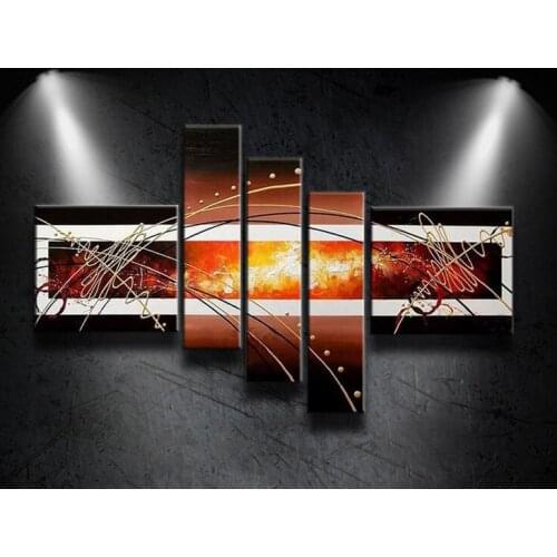 Superior quality 100%Hand-painted Modern Abstract Art Oil Painting on Canvas Golden Line Wall For Home Decoration 5 pcs/set