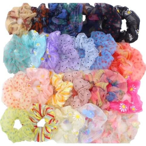 Hair Scrunchie Organza Chiffon Headwear Women Elastic Hair Band Ponytail Holder Hair Tie Girl Gum Accessories Spring Flora Print