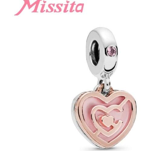 MISSITA Romantic Pink Hollow Heart Pendant Charms fit Brand Bracelets Necklaces for Jewelry Making Ladies Jewelry Accessories