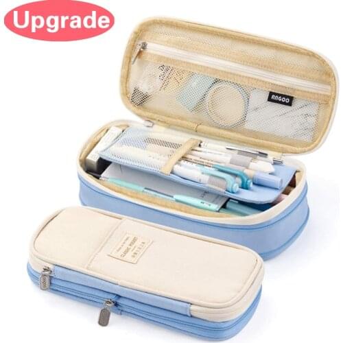 Kawaii Macaron Pencil Case Fabric Stretch Double Layer Big Storage Pencil Bag Pouch Holder Box Organizer Kid School Stationery