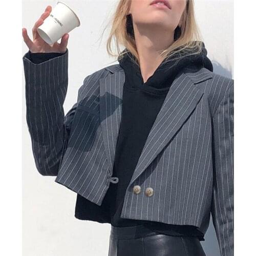 Spring Women Long Sleeve Striped Double-Button Elegant Blazers lady Trendy Crop Tops Female All-Match Casual Mujer Outerwear