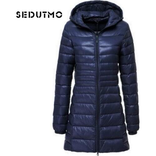 SEDUTMO 2018 Spring Ultra Light Womens Down Jackets Plus Size 6XL Duck Down Coat Long Puffer Jacket Thin Hooded Coat ED123