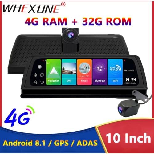 WHEXUNE 4G ADAS Car Dashboard 10" IPS Video Camera Android 8.1 GPS Navigation 1080P Dual DVR WiFi Remote Surveillance Recorder