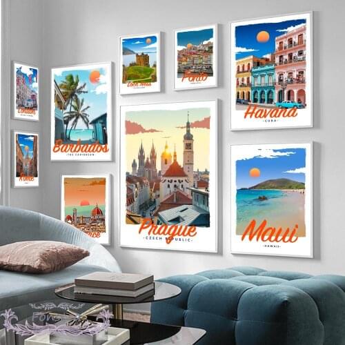 Vintage Cityscape Canvas Painting London Rome Florence Wall Art Poster and Print for Home Interior Bath Abbey Frameless Painting