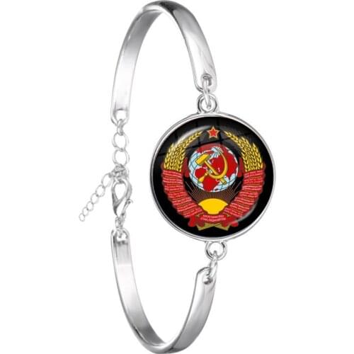 Vintage USSR Soviet Badges Sickle Hammer Chain Bangle CCCP Russia Emblem Communism Sign Top Grade Bracelet Wrist Jewelry Gift