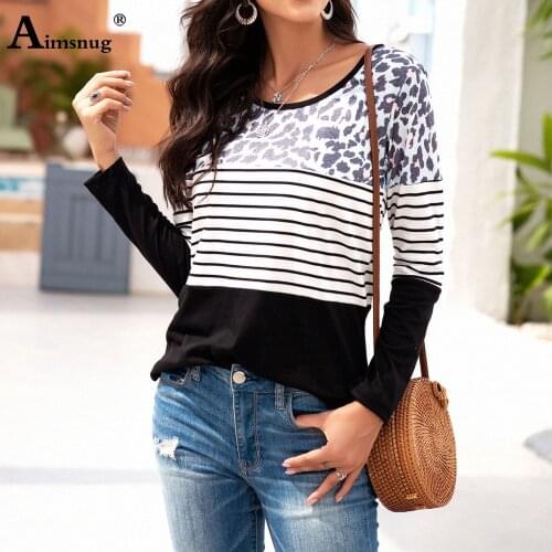 Aimsnug Women Summer Patchwork Color Print England Style Tops Long Sleeve O-Neck T-Shirt Casual Loose Tee Shirt Oversized Femme