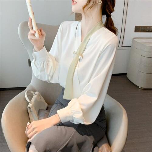 Autumn New Arrival Tie Collar Long Sleeve Chiffon Blouse Elegant Office Lady White Shirt Women Tops Blusas Mujer De Moda 2020