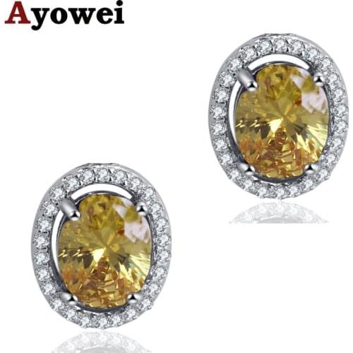 Ayowei Special design Elegant earrings gift 925 Silver stamped yellow Zircon fashion jewelry Stud Earrings JE1170A