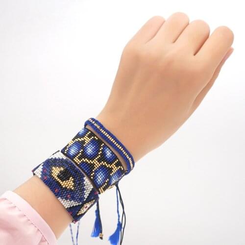 Bohemian Style Blue Tila Beaded Bracelets Hand Jewelry Miyuki Rice Beads Bangles Hand-woven Love Bracelet Female Jewelry