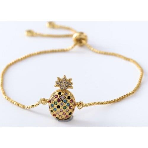 Gold silver Chain micro pave cz Zircon Cubic Zirconia bracelet rope adjusted Macrame gfds Bangle pineapple Fashion women
