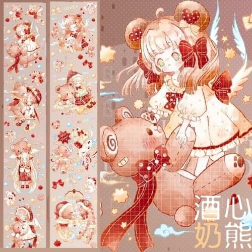 1 Loop 7x70cm Cute Girl And Big Bear Journal Transparent Pet Paper Washi Tape Taiwan Characters Collage