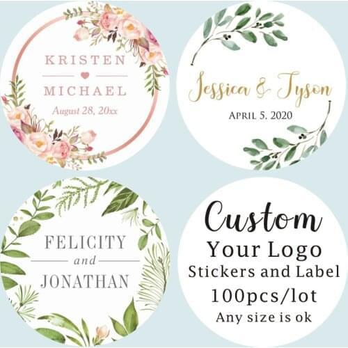 100, Customized Add Your Names and Date, Wedding Stickers, Invitations Seals, Candy Favors Gift Boxes Labels, custom logo