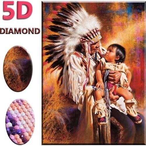 5 Style 5D DIY Native Indian Chief with Animal Diamond Painting Round Drill Embroidery Cross Stitch Craft Home Wall Decor Paint
