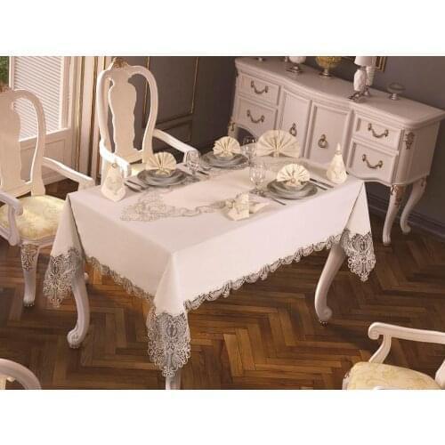 French Laced Jasmine Velvet Single Table Cloth Cream Cream