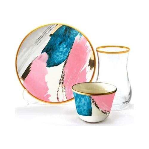Drop Efe Tea & Arabian Coffee Cup Set 18 Pieces Watercolor