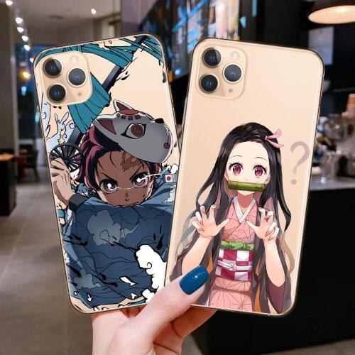 Cartoon Japan Anime Demon Slayer Phone Case For iPhone 12 XS MAX 7 XR 11 Pro SE20 X 8Plus Kimetsu No Yaiba Soft TPU Cover Fundas