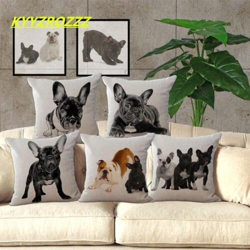Pug Pop Dog Cushion Cover Decorative Throw Pillows Colorul French BullDog Watercolor Pattern Cotton Linen Cushion Bull Terrier