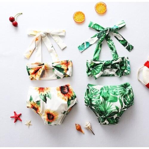 2020 TALLOLY childrens clothing infants and toddlers girls sunflower print suit beach sling lace-up swimsuit