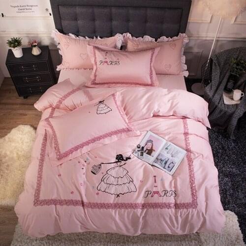 Home Textile Girls Bedding Set princess pink Duvet Cover Pillowcase Bed Sheet egyptian cotton bed set