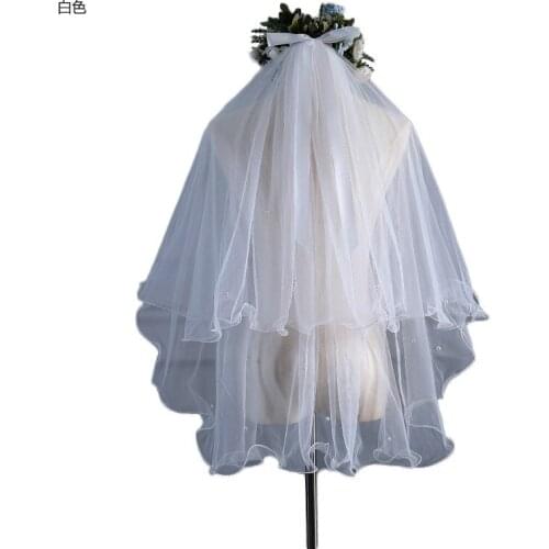 White Bridal Veils with Pencil Edge Short Two Layers Elegant Vintage Wedding Veils for Bride Cosplay Costume Hair Accessories
