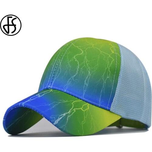 FS 2021 New Tie-dye Baseball Cap Cotton Lightning Print Mesh Hat Trendy All-match Men Women Breathable Summer Trucker Hats