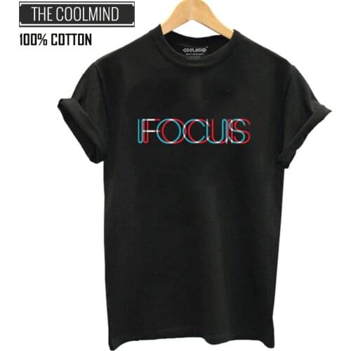 COOLMIND QI0231B 100% cotton short sleeve focus print women t-shirt casual o-neck loose women t shirt summer tshirt tee shirts