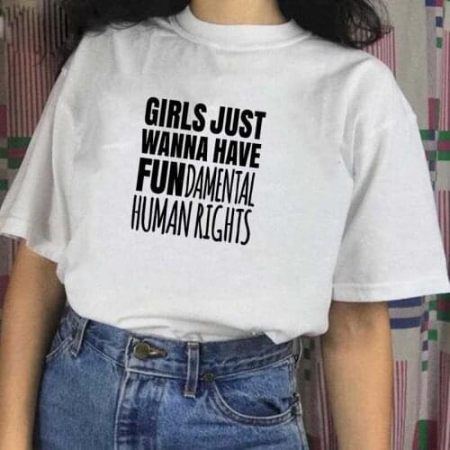 Girl JUST WANNA has basic human rights letter printing womens T-shirt short sleeve summer 100% cotton y2k aesthetic t shirts