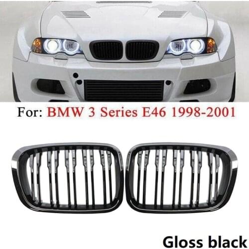 Gloss Black Front Kidney Double Line Grille Sport Grill for BMW E46 3-Series 4 Door 1998-2001 51138208489 51138208490