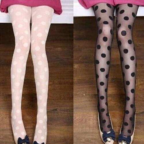 Polka Dot Patterned Pantyhose Women Fashion Sweet Girl Black Sexy Tights Female Stocking Transparent Silk Tights
