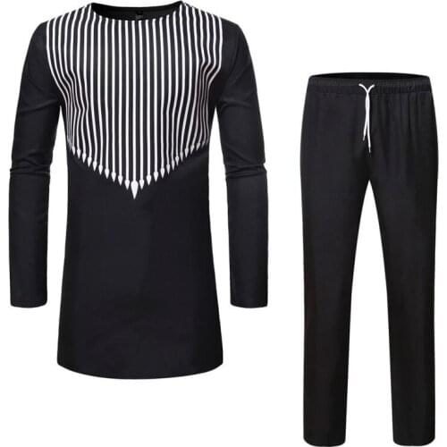 Mens Top Pants Set 2 Pieces Outfit Set Men African Clothes Riche African Clothing Men African Suit Dashiki Shirt with Trouser