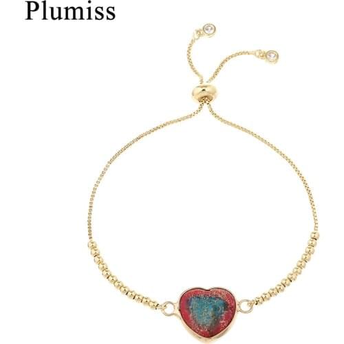Red Blue Imperial Jaspers Charm Bracelets for Women Shaped Heart Natural Stone Stainless Steel Box Chain Bracelet Jewelry Gift