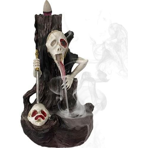 Upgraded Painted Skull Back Flow Incense Incense Burner Skull Shape Resin Reflux Incense Burner Halloween Decoration Dropship