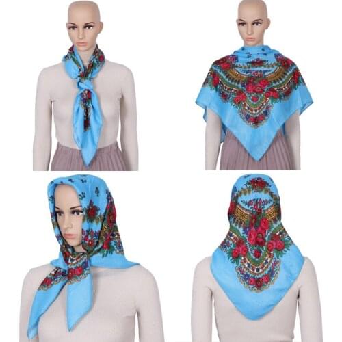 Summer Scarf Women Kerchief Headscarf gold Silk Printing Square Shawl Breathable Multifunction Retro Bohemia Muslim Scarves