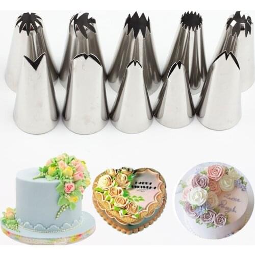 10 Pcs/set Leaves Cream Stainless Steel Icing Piping Decorating Nozzles Russian Rose Cake Cream Decorating Cupcake Pastry Tools