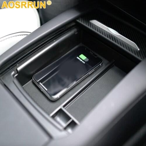 Mobile phone wireless charging Central Armrest Storage Box Car Accessories For Tesla Model X Model S 2016 2017 2018