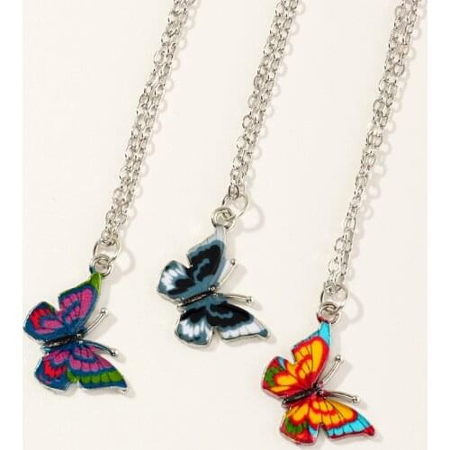 Fashion Butterfly Pendant Necklaces for Women Girls Trendy Long Chain Silver Color Rainbow Choker Necklace Statement Jewelry