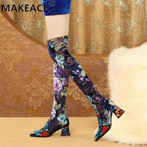 Fashion Over-the-knee Boots 2021 Winter New Womens Socks Boots Short Plush Warm Boots Womens High Heels Sexy Party Shoes