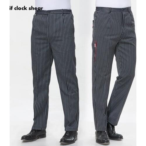 Unisex Men Striped Elastic Waist Work Pants Cozinha Hotel Chef Cooking Waiter Workwear Food Service Kitchen Casual Long Trousers
