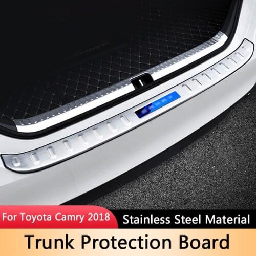 QHCP Car Trunk Plate Stainless Steel Boot Bumper Guard Sill Plates Protector Internal External For Toyota Camry 2018 Accessories